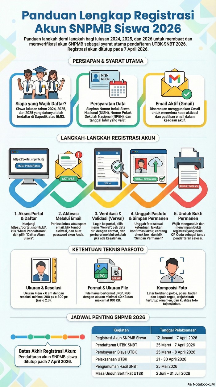 Untuk bisa mendaftar UTBK-SNBT 2026, calon peserta diharuskan memiliki akun Seleksi Nasional Penerimaan Mahasiswa Baru (SNPMB) siswa.