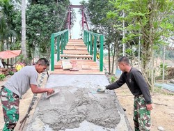 TNI Kebut Pembangunan Jembatan Gantung Sekerak Aceh Tamiang, Progres 79 Persen