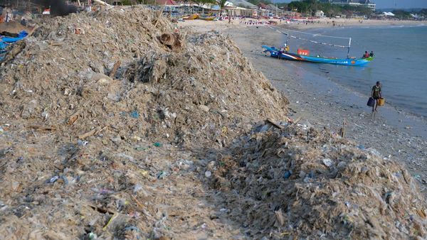 Sampah Kiriman Menggunung di Pantai Kedonganan, Ganggu Wisata Bali