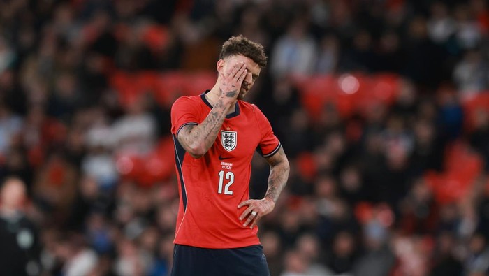 LONDON, ENGLAND - MARCH 27: Ben White of England reacts during the international friendly match between England and Uruguay at Wembley Stadium on March 27, 2026 in London, England. (Photo by Catherine Ivill - AMA/Getty Images)