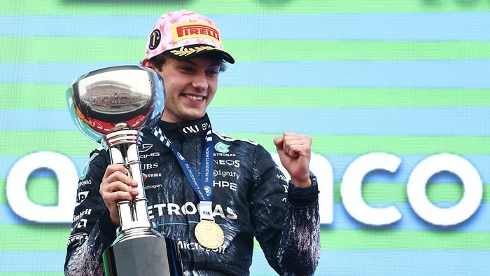 Andrea Kimi Antonelli of Mercedes on the podium after the Formula 1 Japanese Grand Prix at Suzuka Circuit in Suzuka, Japan on March 29, 2026. (Photo by Jakub Porzycki/NurPhoto via Getty Images)