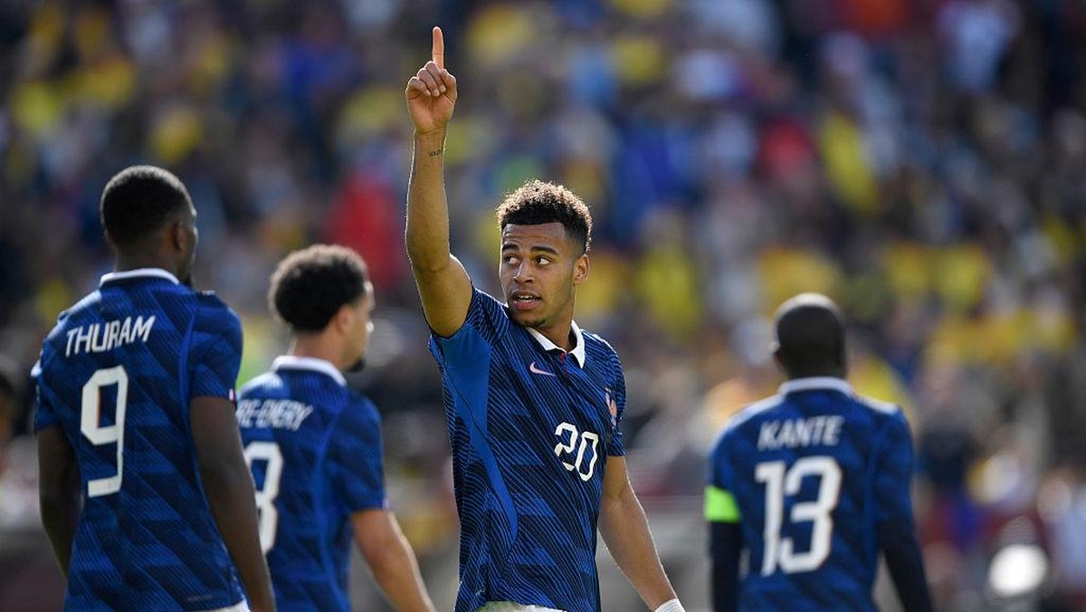 Desire Doue merayakan golnya ke gawang Kolombia. Foto: Getty Images/Hannah Foslien