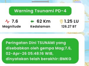 Peringatan Tsunami Usai Gempa M 7,6 Bitung Dinyatakan Berakhir!