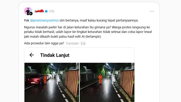 Lagi viral di Threads kejuaraan parkir liar di Pasar Rebo, Jakarta Timur, diduga dibalas pakai foto hasil AI. Unggahan ini mendapatkan respon dari Pemprov DKI.