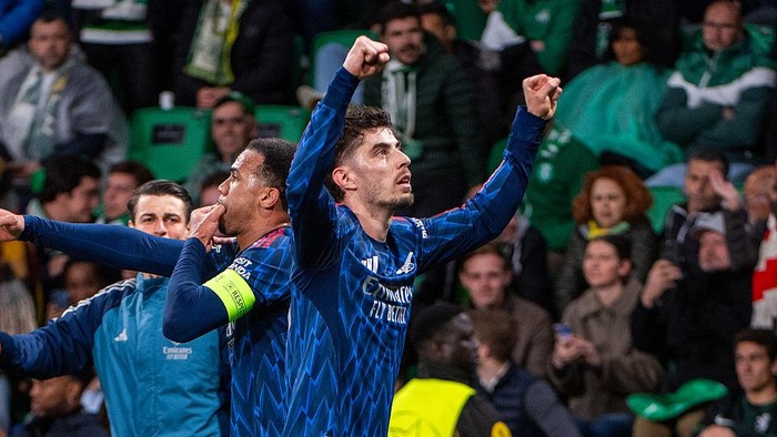 Kai Havertz saat merayakan gol ke gawang Sporting CP.