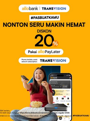 Nonton seru makin hemat di Transvision diskon 20% pakai Allo PayLater