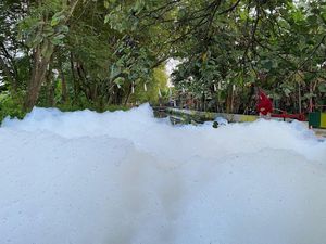 Heboh Busa Putih Setinggi 3 Meter Selimuti Bendung Sungai Bendo Klaten