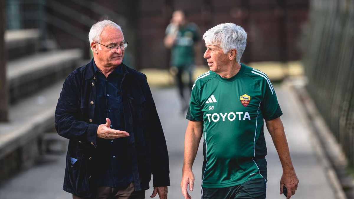 Claudio Ranieri dan Gian Piero Gasperini. (Foto: Luciano Rossi/AS Roma via Getty Images)