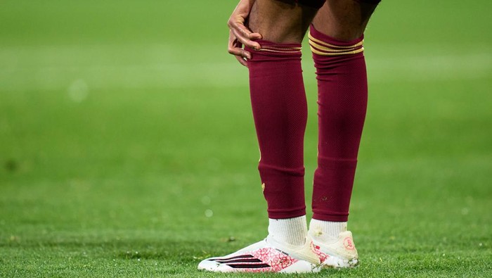 VILLARREAL, SPAIN - MARCH 27: A view of the adidas shoes of Lamine Yamal of Spain during the International Friendly match between Spain and Serbia at Estadio de la Ceramica on March 27, 2026 in Villarreal, Spain. (Photo by Alex Caparros/Getty Images)
