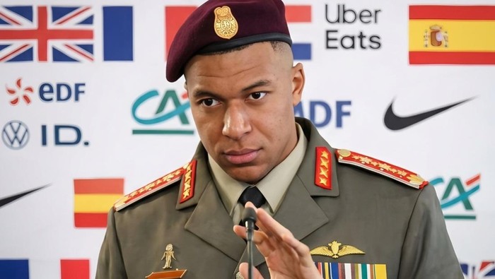 Media sosial dihebohkan dengan gambar dan video akal imitasi (AI) Kylian Mbappe dengan dandanan khas diktator lengkap dengan seragam dan tanda pangkat militer. Bintang Real Madrid itu digambarkan mengatur ruang ganti Los Blancos dengan tangan besi.