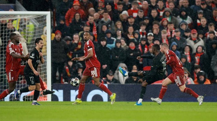 Soccer Football - UEFA Champions League - Quarter Final - Second Leg - Liverpool v Paris St Germain - Anfield, Liverpool, Britain - April 14, 2026 Paris St Germains Ousmane Dembele scores their first goal REUTERS/Phil Noble