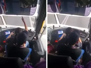 Viral Sopir Bus Nyetir sambil Pangku Wanita
