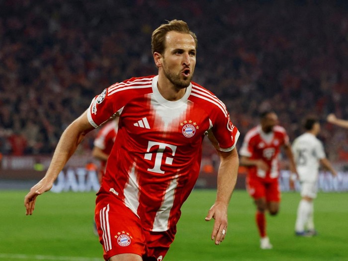 Soccer Football - UEFA Champions League - Quarter Final - Second Leg - Bayern Munich v Real Madrid - Allianz Arena, Munich, Germany - April 15, 2026 Bayern Munich's Harry Kane celebrates scoring their second goal REUTERS/Michaela Stache     TPX IMAGES OF THE DAY