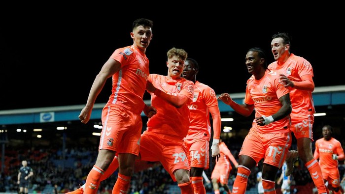 Soccer Football - Championship - Blackburn Rovers v Coventry City - Ewood Park, Blackburn, Britain - April 17, 2026 Coventry Citys Bobby Thomas celebrates scoring their first goal  Action Images via Reuters/Jason Cairnduff  EDITORIAL USE ONLY. NO US