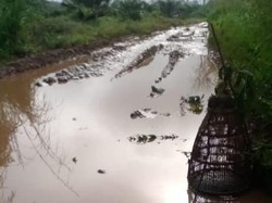 Warga Pasang Bubu di Jalan Desa Sadu Musi Rawas yang Rusak Parah