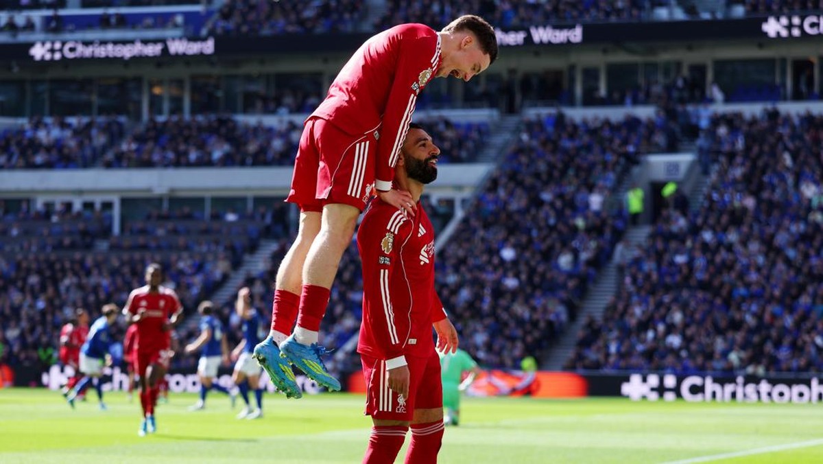Perayaan gol Mohamed Salah. (Foto: Getty Images/Molly Darlington)