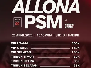 Tiket PSM Makassar Vs Persik Kediri Resmi Dijual, Termurah Rp 35 Ribu