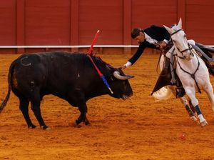 Lea Vicens Tampil Memukau di Arena Adu Banteng Sevilla