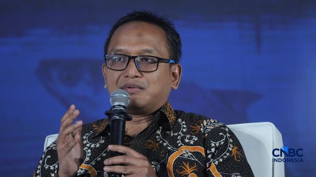 Kepala Biro Perencanaan KKP, Andy Artha Donny Oktopura sebagai dalam aktivitas CNBC Indonesia Food Summit 2026, di Menara Bank Mega, Jakarta, Senin, 27/4. (CNBC Indonesia/Tri Susilo)