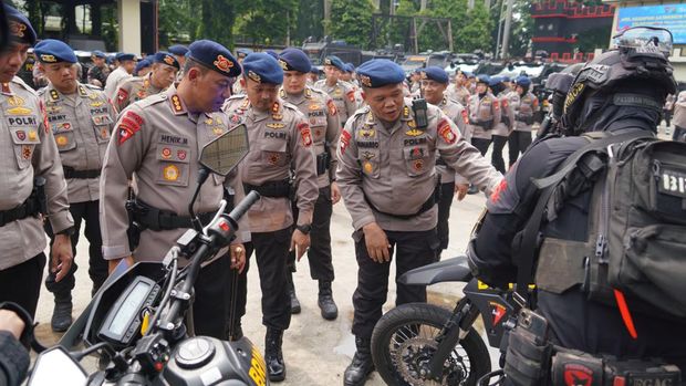 Brimob Polda Metro Jaya menggelar apel kesiapan dalam rangka pelayanan Hari Buruh Internasional (May Day) 2026 di wilayah norma Polda Metro Jaya. (dok Istimewa)