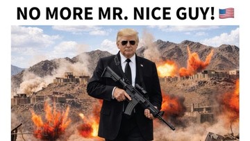 Trump Unggah Foto AI Genggam Senapan Ancam Iran: No More Mr Nice Guy