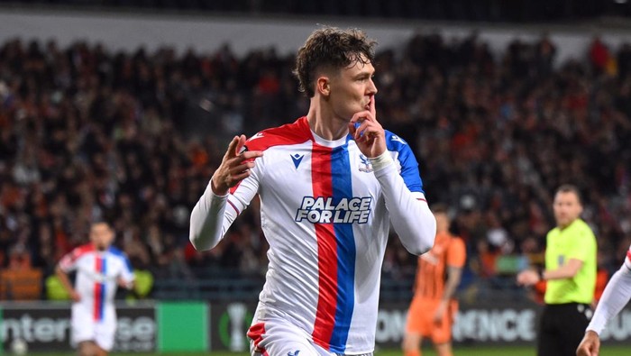Jorgen Strand Larsen mencetak gol di pertandingan Crystal Palace vs Shakhtar Donetsk, Jumat (1/5/2026) dini hari WIB.