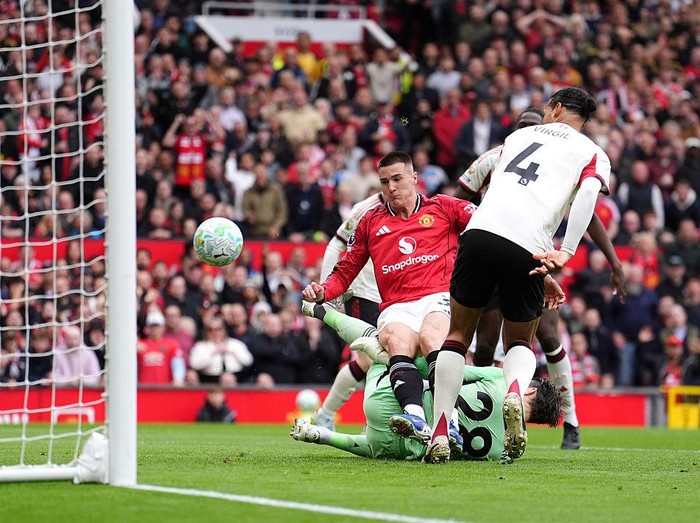 Manchester United's Benjamin Sesko scores their side's second goal of the game during the Premier League match at Old Trafford, Manchester. Picture date: Sunday May 3, 2026. (Photo by Martin Rickett/PA Images via Getty Images)