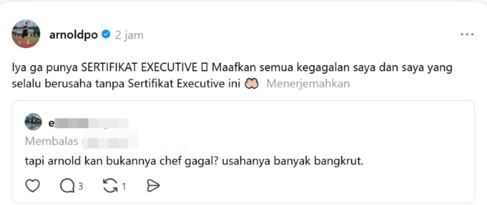 Chef Arnold disebut chef gagal