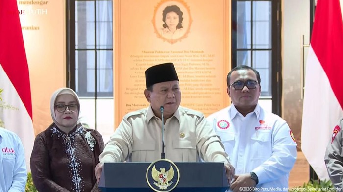 Presiden Prabowo Subianto dalam acara peresmian Museum Ibu Marsinah, Nganjuk, Sabtu (16/5/2026).