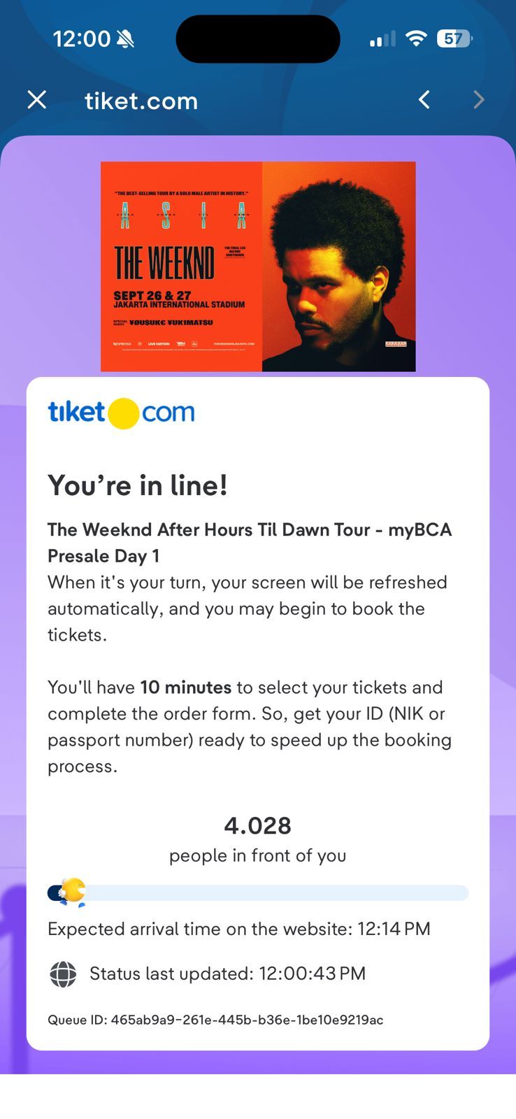 MyBCA presale konser The Weeknd 2026. (Tangkapan layar MyBCA presale The Weeknd)