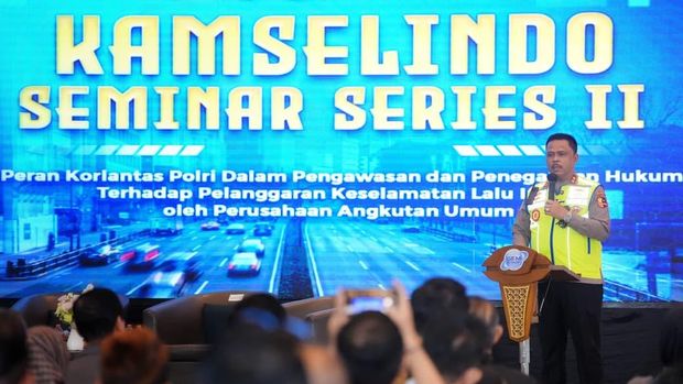 Kakorlantas Polri Irjen Agus Suryonugroho dalam aktivitas seminar Kamselindo Series II di Jakarta Internasional Expo (JIEXPO) Kemayoran, Jakarta, Kamis (21/5/2026).