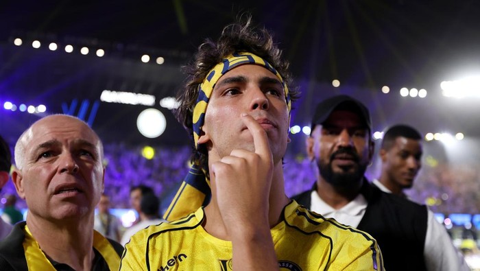 RIYADH, SAUDI ARABIA - MAY 21: Joao Felix of Al Nassr reacts as the team celebrates the teams title victory following the Saudi Pro League match between Al Nassr and Damac at Al Awwal Park on May 21, 2026 in Riyadh, Saudi Arabia.  (Photo by Yasser B