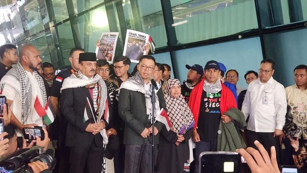 Menlu Sugiono saat menyambut 9 WNI nan sempat ditahan Israel (Adrial/detikcom)