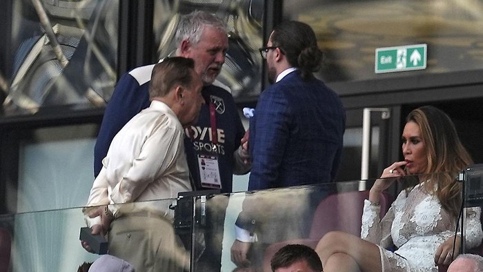 West Ham United chairman David Sullivan (left) and partner Ampika Pickston (right) leave their seats during the Premier League match at the London Stadium. Picture date: Sunday May 24, 2026. (Photo by Nick Potts/PA Images via Getty Images)