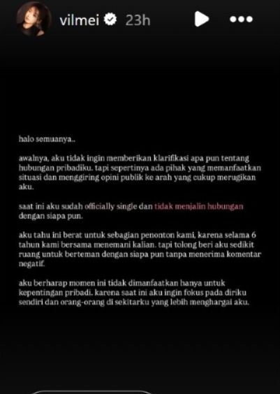 Vilmei akui putus dari Willie Salim