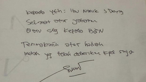 Ucapan mantan Wakil Kepala Badan Gizi Nasional (BGN), Irjen Pol (Purn) Sony Sonjaya, kepada Nanik S Deyang berisi pesan ucapan selamat atas jabatan barunya sebagai Kepala Badan Gizi Nasional