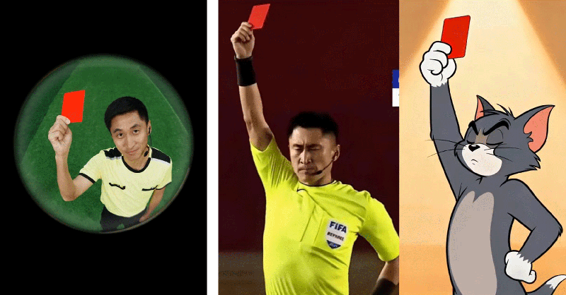 Kiri: Foto profil Ma Ning di Xiaohongshu; Tengah dan kanan: Sebuah meme Ma Ning dan Tom dari acara TV 'Tom and Jerry' yang menunjukkan kartu merah.