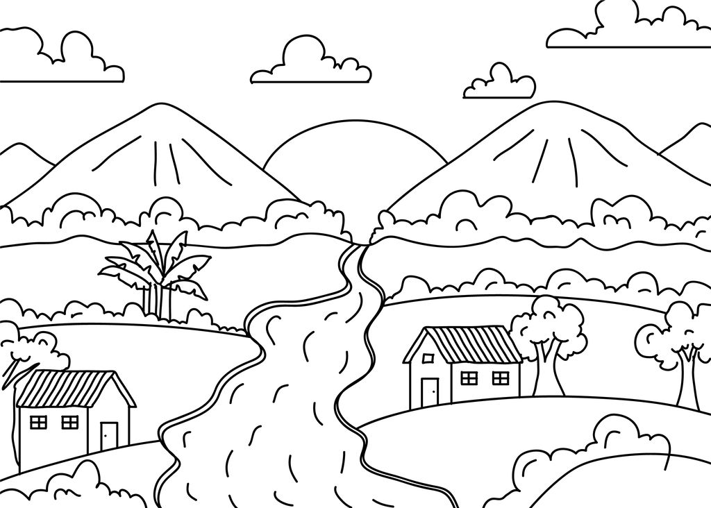 7 Ilustrasi Gambar Pemandangan Alam yang Mudah untuk Diwarnai Anak SD