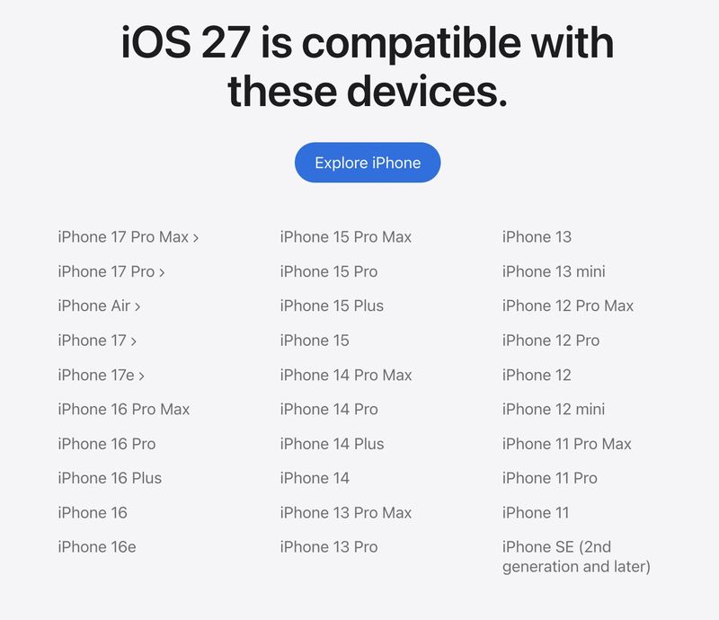 daftar iPhone yang dapat iOS 27