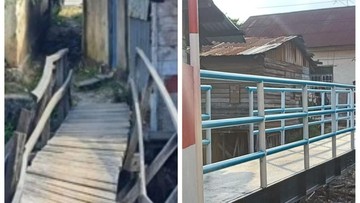 Potret Before-After Jembatan Miring 'Benteng Takeshi' yang Dipoles Polda Riau