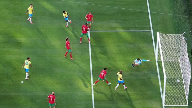 Soccer Football - FIFA World Cup 2026 - Group C - Brazil v Morocco - New York/New Jersey Stadium, East Rutherford, New Jersey, U.S. - June 13, 2026 Brazil's Vinicius Junior scores their first goal REUTERS/John Sibley