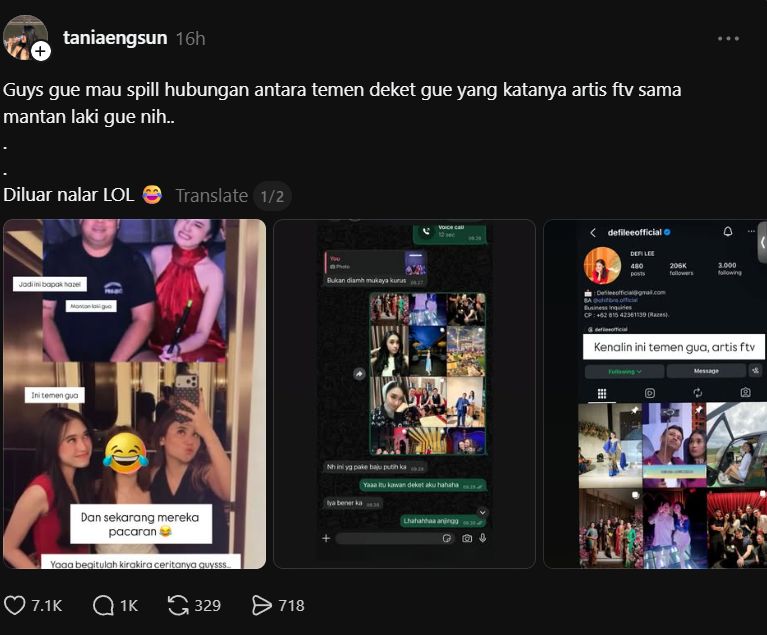 Unggahan soal isu perselingkuhan yang menyeret nama pesinetron Defi Lee.