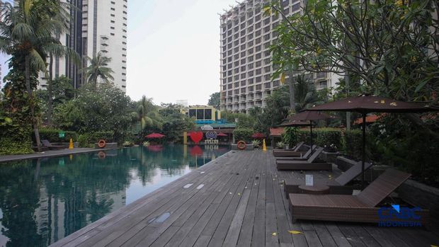 Hotel Sultan di area Senayan, Jakarta Pusat, resmi beranjak ke penguasaan negara setelah proses eksekusi pengosongan lahan dilaksanakan pada Kamis (18/6/2026).  (CNBC Indonesia/Faisal Rahman)