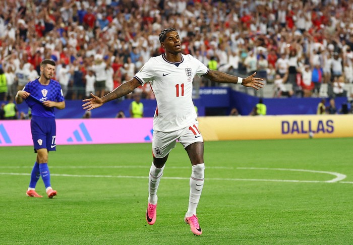 Soccer Football - FIFA World Cup 2026 - Group L - England v Croatia - Dallas Stadium, Arlington, Texas, U.S. - June 17, 2026 Englands Marcus Rashford celebrates scoring their fourth goal REUTERS/Kai Pfaffenbach     TPX IMAGES OF THE DAY