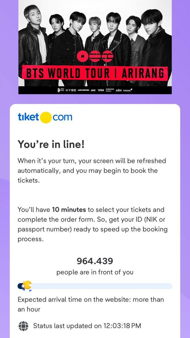 Antrean war tiket D3 konser BTS Jakarta pada Jumat (19/6/2026).