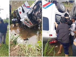 Ambulans Lapas Kotabumi Bawa Narapidana Hendak Cuci Darah Terbalik-Ringsek