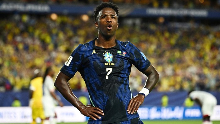 Soccer Football - FIFA World Cup 2026 - Group C - Brazil v Haiti - Philadelphia Stadium, Philadelphia, Pennsylvania, U.S. - June 19, 2026 Brazils Vinicius Junior celebrates scoring their third goal REUTERS/Dylan Martinez     TPX IMAGES OF THE DAY