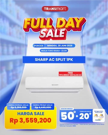 Berita dari Detik Finance: Transmart Full Day Sale: AC Sharp 1 PK Diskon Rp 1,69 Juta
