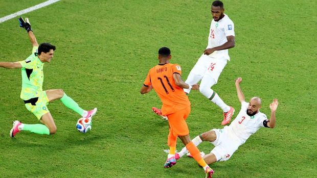 Soccer Football - FIFA World Cup 2026 - Round of 32 - Netherlands v Morocco - Estadio Monterrey, Monterrey, Mexico - June 29, 2026 Netherlands' Cody Gakpo scores their first goal REUTERS/Raquel Cunha