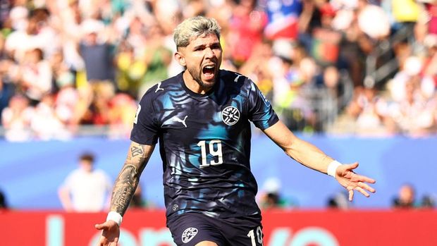 Soccer Football - FIFA World Cup 2026 - Round of 32 - Germany v Paraguay - Boston Stadium, Foxborough, Massachusetts, U.S. - June 29, 2026 Paraguay's Julio Enciso celebrates scoring their first goal REUTERS/Peter Cziborra